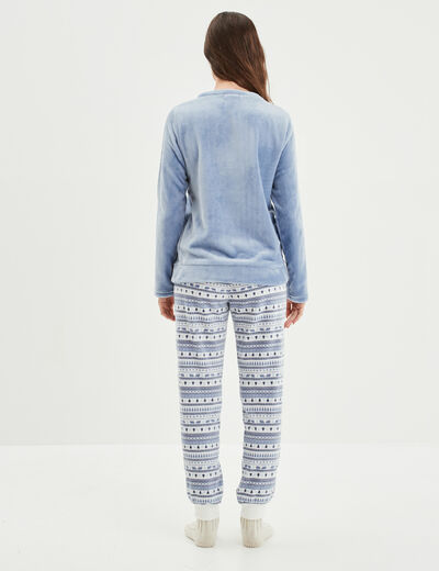Ensemble pyjama pantalon effet velours bleu clair femme