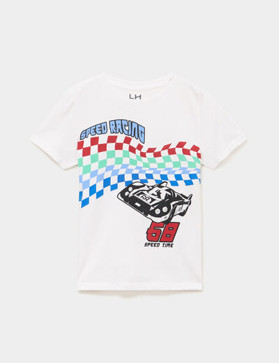 T-shirt col rond manches courtes coton blanc gar&ccedil;on