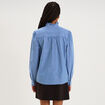 Blouse col montant &agrave; volants coton bleu femme