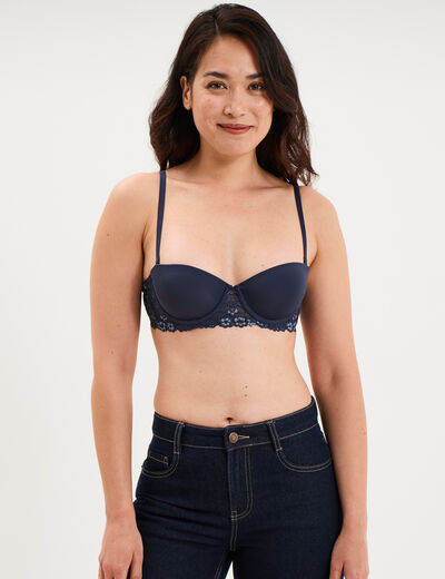 Soutien-gorge balconnet micro dentelle bleu marine femme