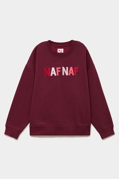 Sweat col rond logo oversize bordeaux femme