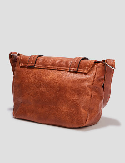 Sac cartable avec bandoulière marron cognac femme
