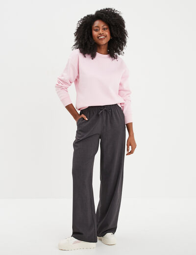 Sweat col rond manches longues rose femme