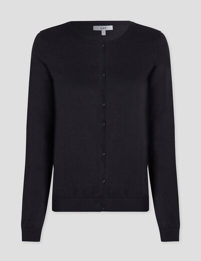 Gilet manches longues boutonné col rond noir femme
