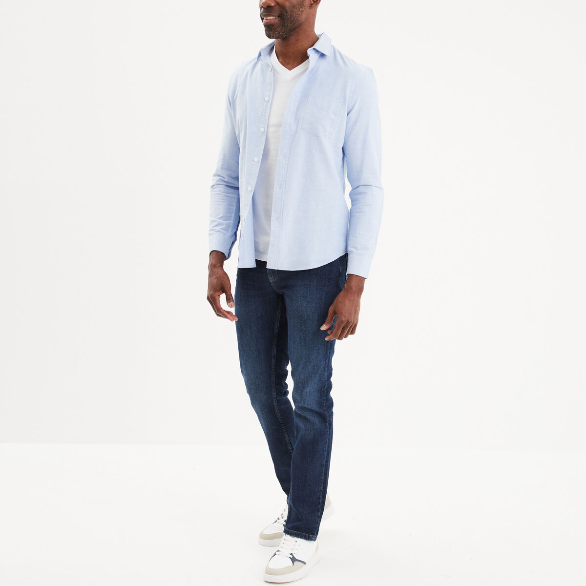 T-shirt col en V manches longues coton blanc homme