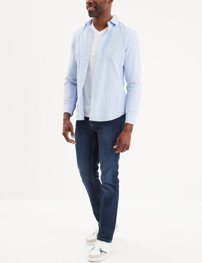 T-shirt col en V manches longues coton blanc homme