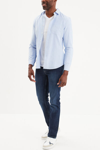T-shirt col en V manches longues coton blanc homme