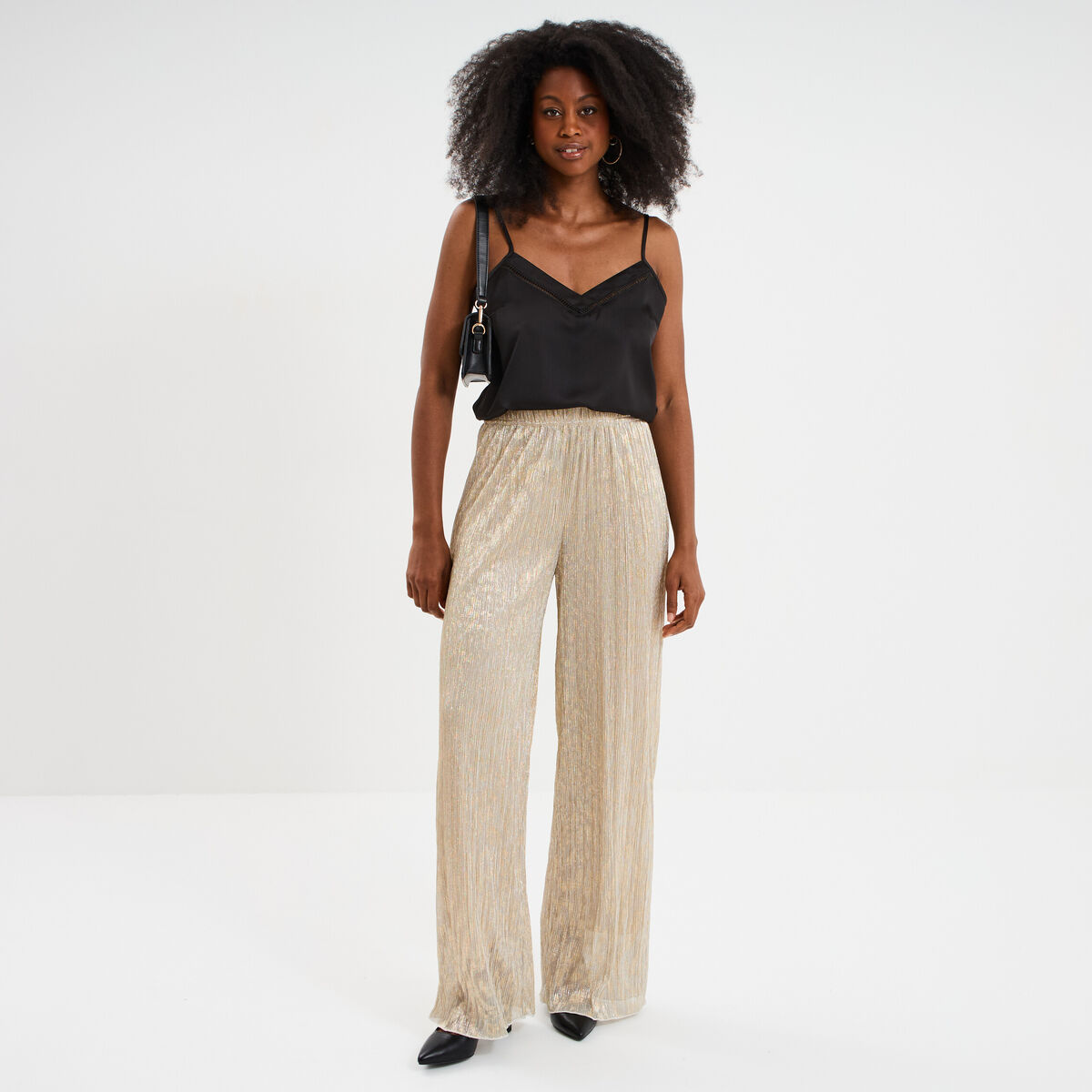 Caraco effet satin noir femme