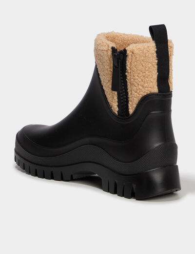 Bootes de pluie avec d&eacute;tails polaire noir femme