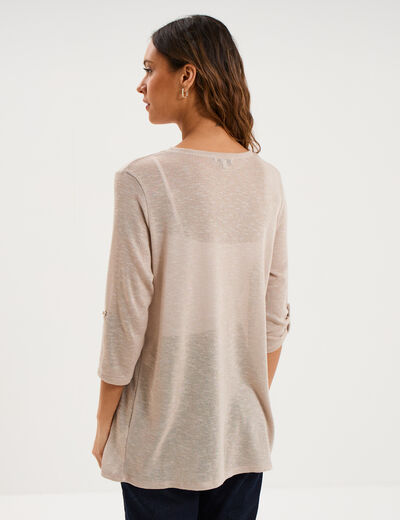 Gilet fin mi long manches 3/4 beige femme