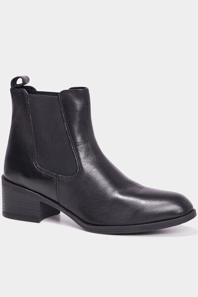 Bottines à talons en cuir noir femme