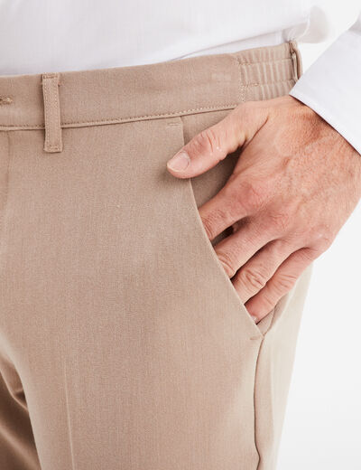 Pantalon chino slim taille élastiquée beige homme