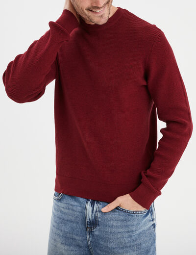Pull avec col rond à relief bordeaux homme
