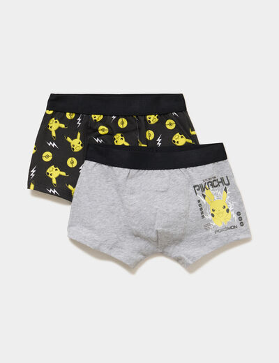 Lot 2 boxers coton Pok&eacute;mon Pikachu gris clair gar&ccedil;on