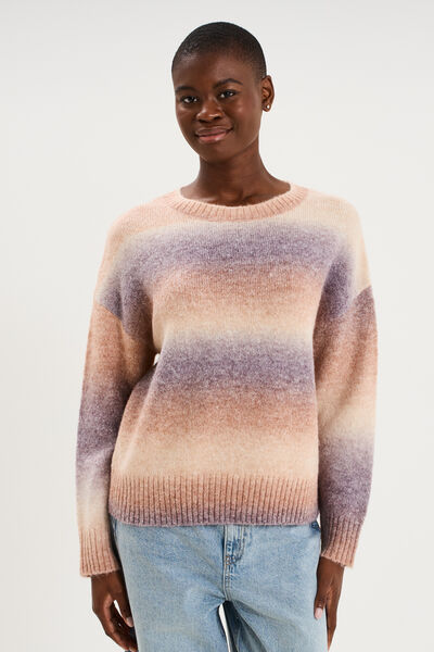 Pull droit col rond manches longues multicolore femme