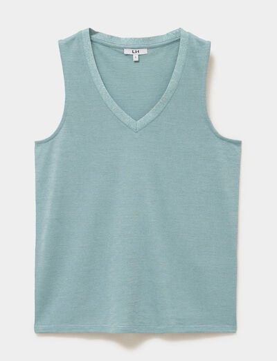 D&eacute;bardeur col en V sans manches bleu gris femme