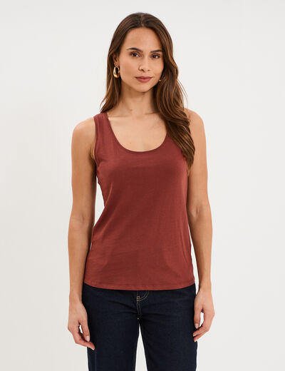 D&eacute;bardeur bretelles larges coton marron cognac femme