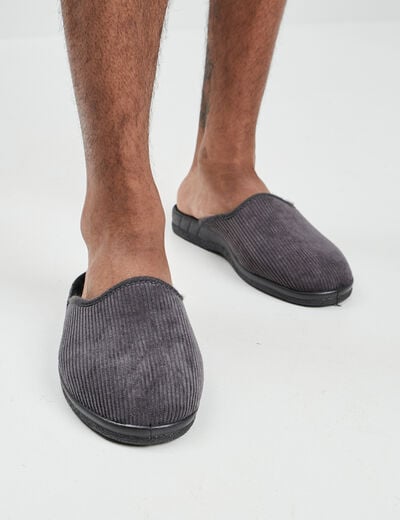 Chaussons mules velours gris homme