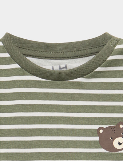 T-shirt manches longues coton vert kaki b&eacute;b&eacute; gar&ccedil;on