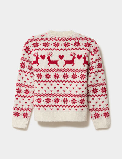 Pull de No&euml;l manches longues ecru fille