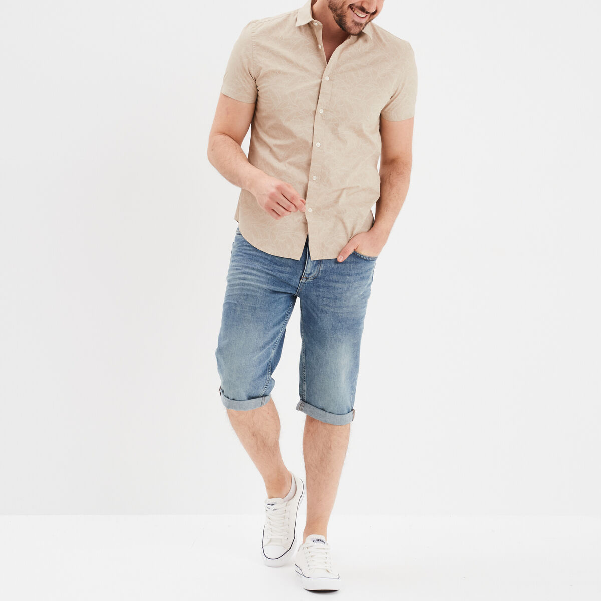 Bermuda short en jean regular denim double stone homme