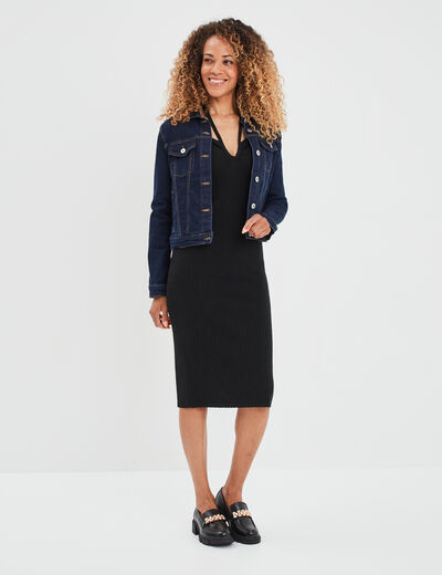 Robe pull moulante à bretelles nouées noir femme