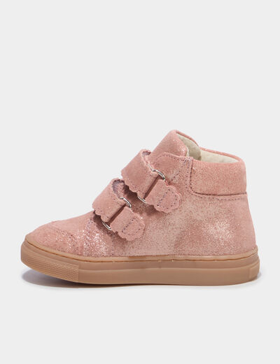 Bottillons &agrave; scratchs en cuir rose b&eacute;b&eacute; fille