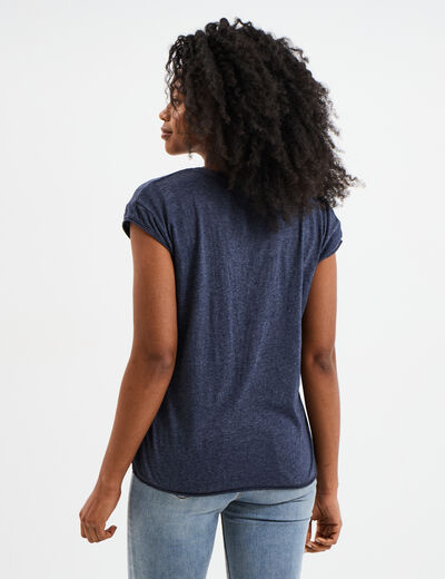 T-shirt col v poche poitrine Creeks bleu marine femme