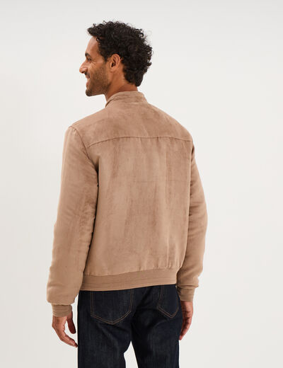 Blouson col biker en su&eacute;dine zipp&eacute; taupe homme