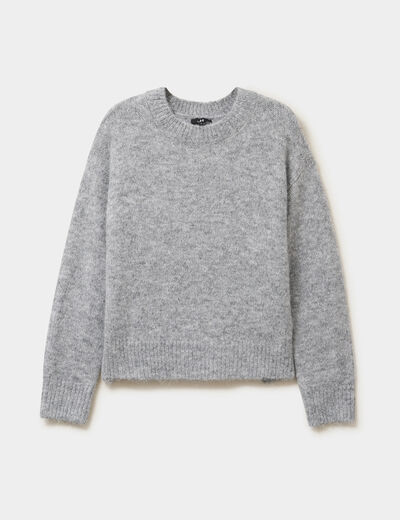 Pull col rond manches longues gris femme