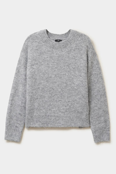 Pull col rond manches longues gris femme