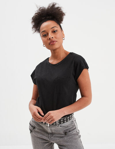 T-shirt manches courtes 1 poche Liberto noir femme
