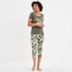 Ensemble pyjama corsaire 2 pièces coton vert kaki femme