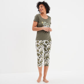 ensemble pyjama corsaire 2 pieces coton vert kaki femme Ensemble pyjama corsaire 2 pièces coton vert kaki femme