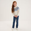 Pull jacquard col rond manches longues ecru fille
