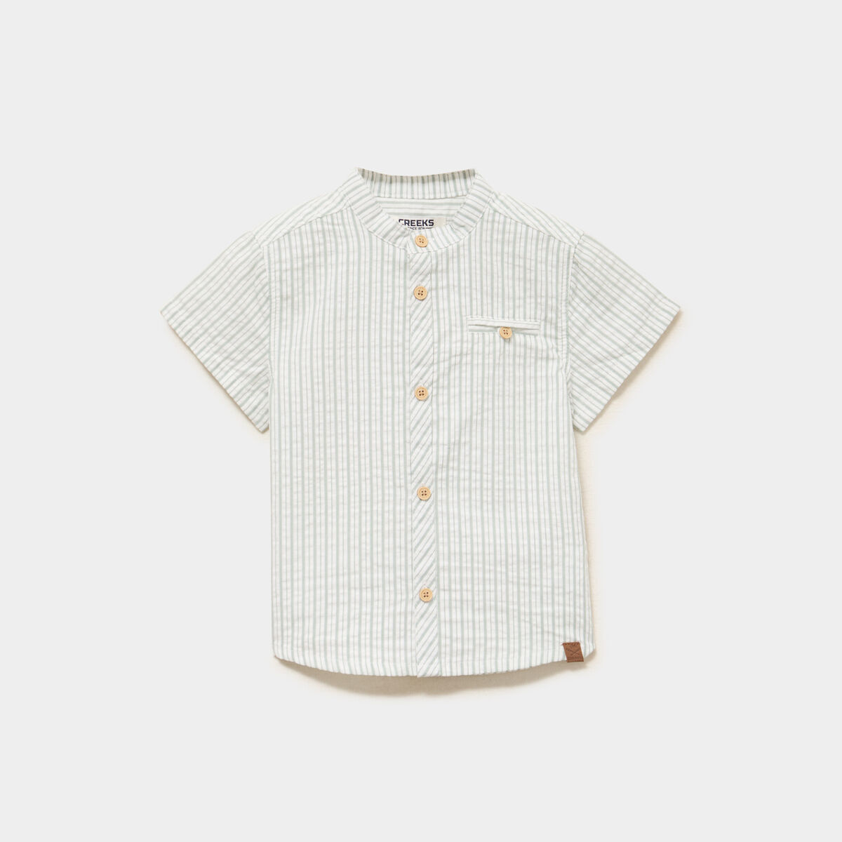 Chemise col mao manches courtes vert pastel b&eacute;b&eacute; gar&ccedil;on