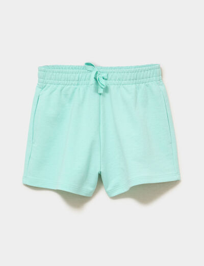 Short molletonn&eacute; taille &eacute;lastiqu&eacute;e vert clair fille