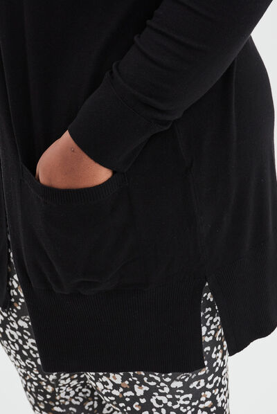 Gilet long droit avec poches noir femme grande taille