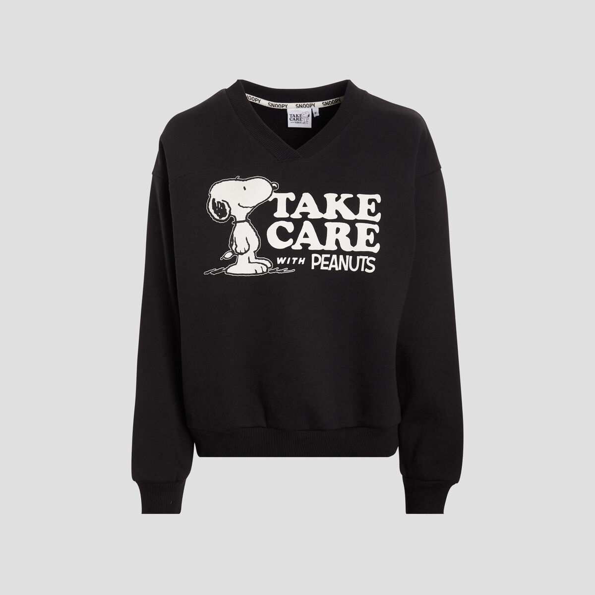 Sweat à col en V Snoopy noir femme