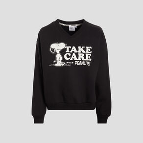 Sweat à col en V Snoopy noir femme