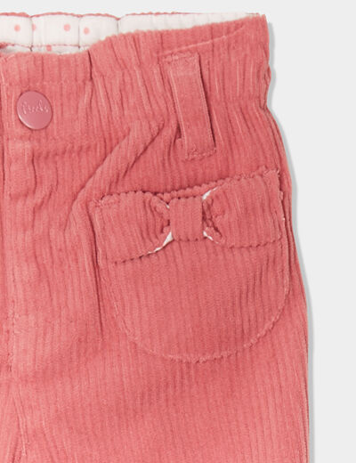 Pantalon velours bas élastiqué vieux rose bébé fille