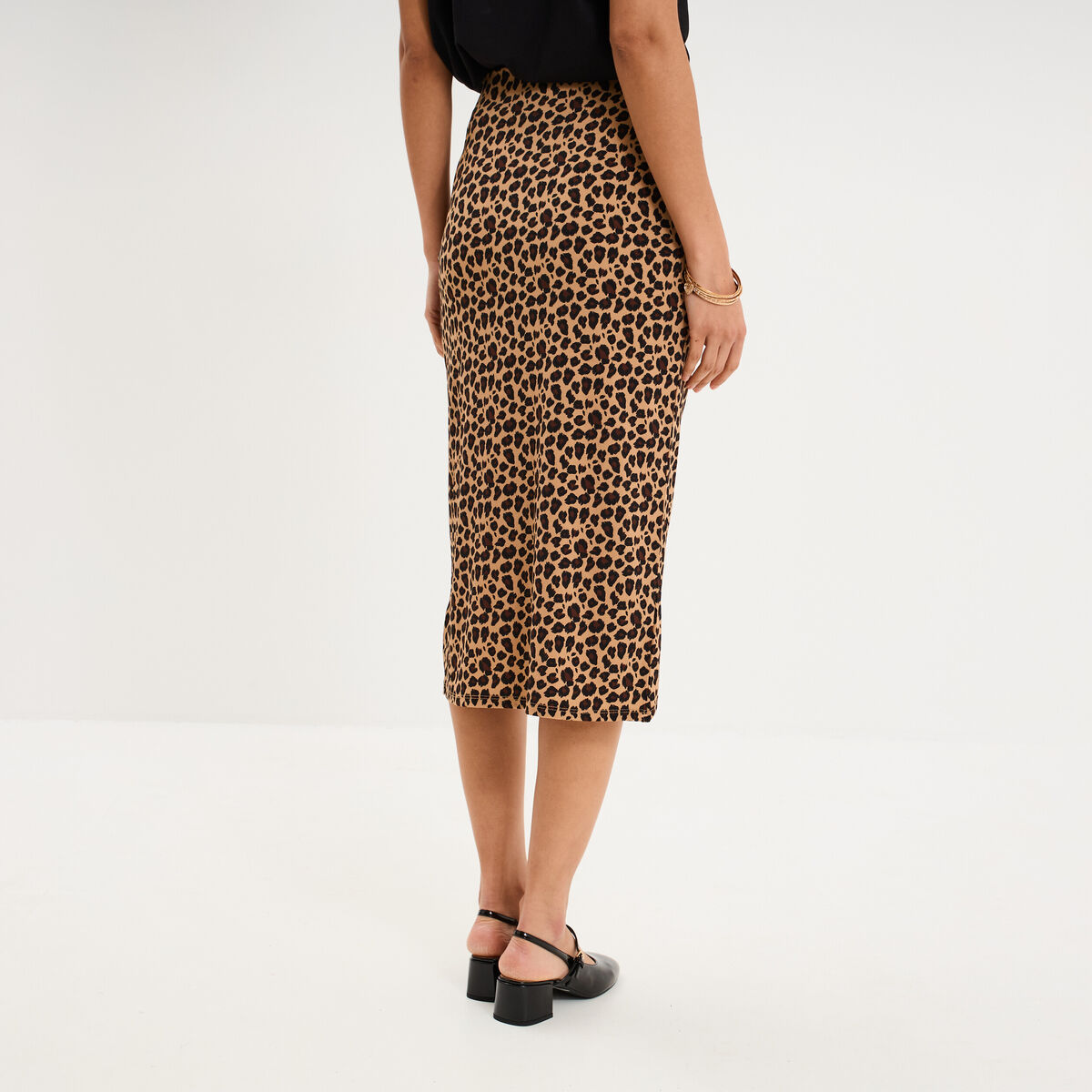 Jupe longue portefeuille stretch beige femme
