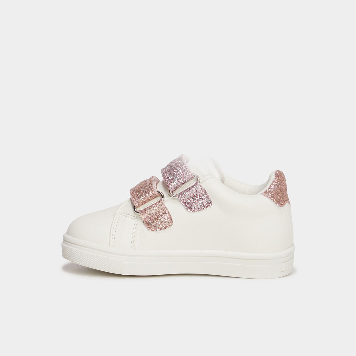 Tennis basses à scratchs et paillettes blanc bébé fille