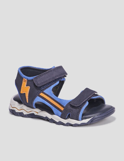 Sandales à scratchs en cuir Creeks Polis bleu marine garçon