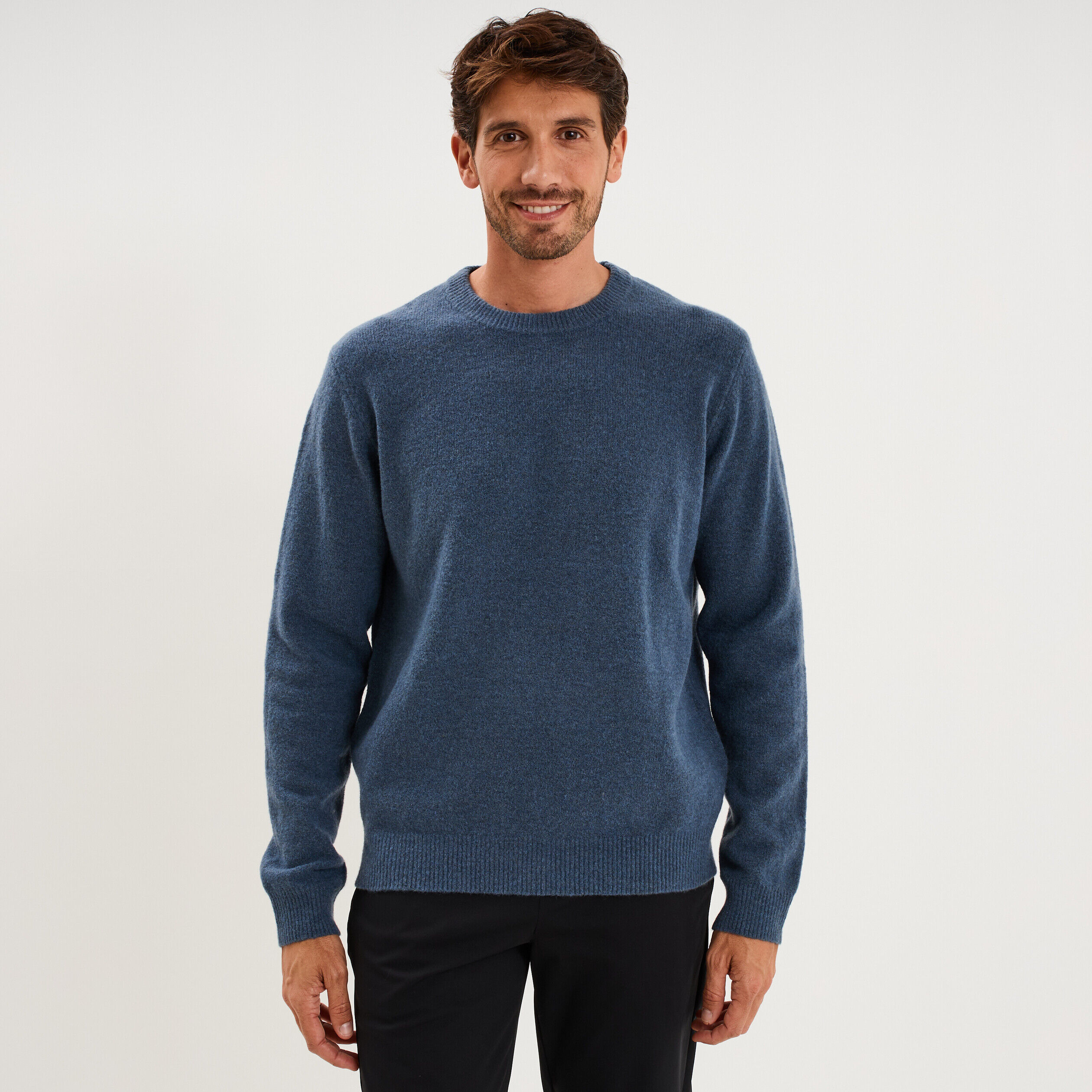 Pull col rond manches longues bleu gris homme LH