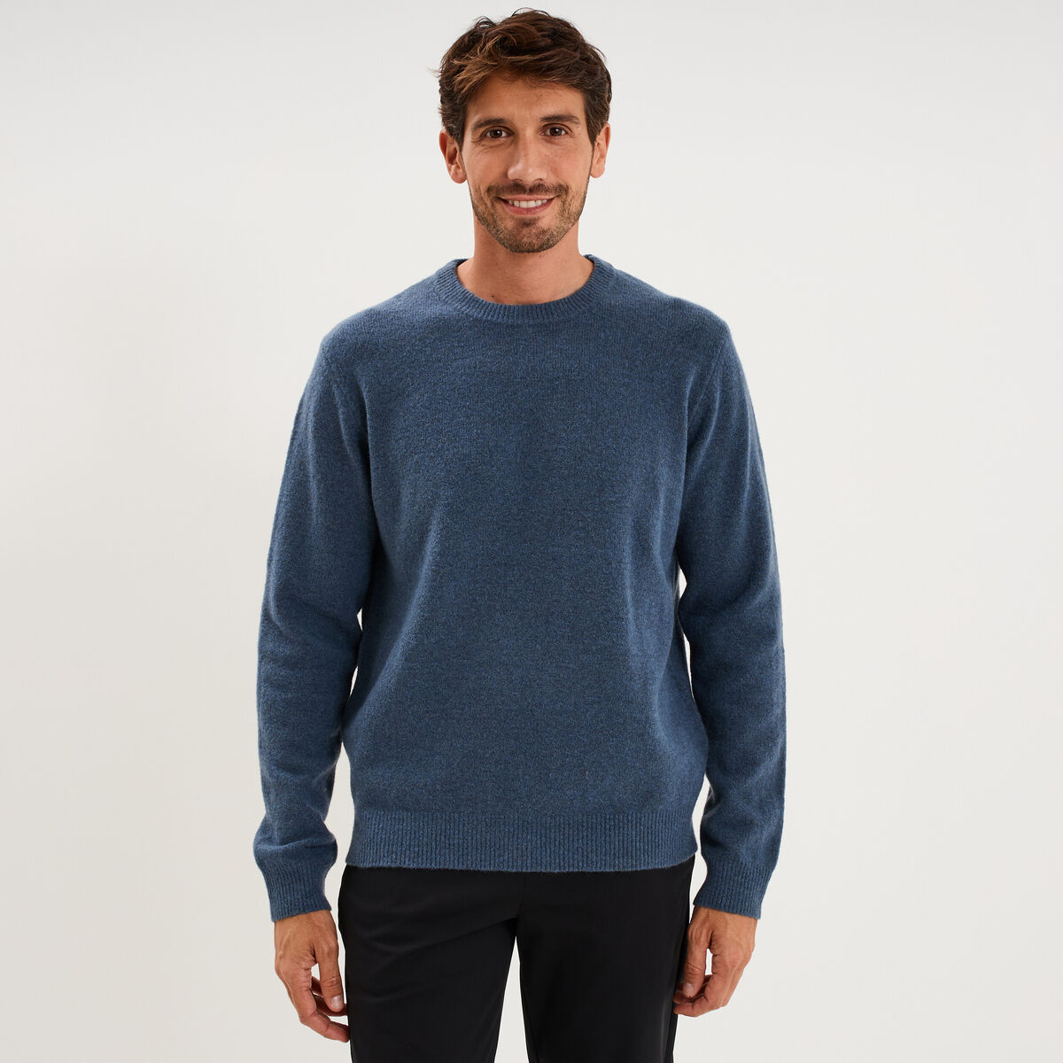 Pull col rond manches longues bleu gris homme