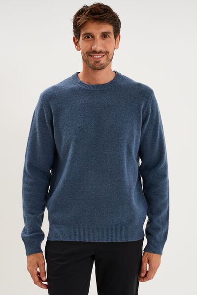 Pull col rond manches longues bleu gris homme