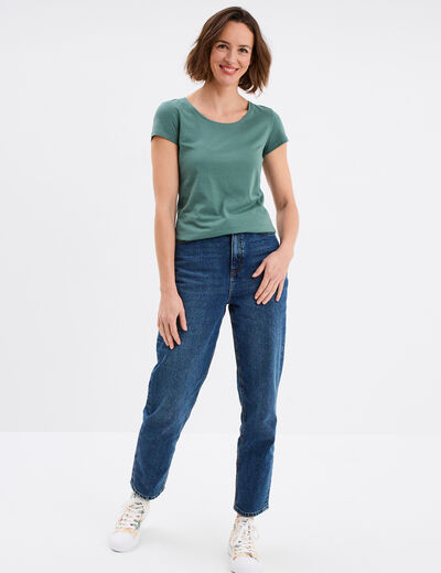 T-shirt coton col rond manches courtes vert foncé femme