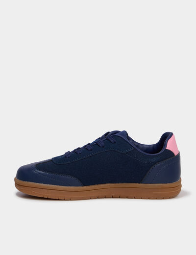 Baskets &agrave; lacets mix mati&egrave;res bleu marine fille