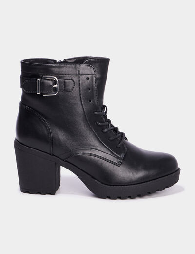 Boots &agrave; lacets et talons 5 cm noir femme